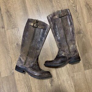 SENDRA Women's Riding Boot Size 6.5 Tall Distress Crackle Finish Leather Taupe